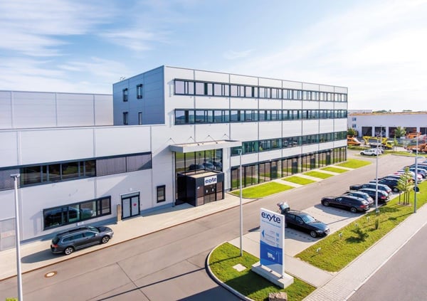 Aerial view of the office and workshop building of Exyte's subsidiary Exyte Technology in Renningen, Germany