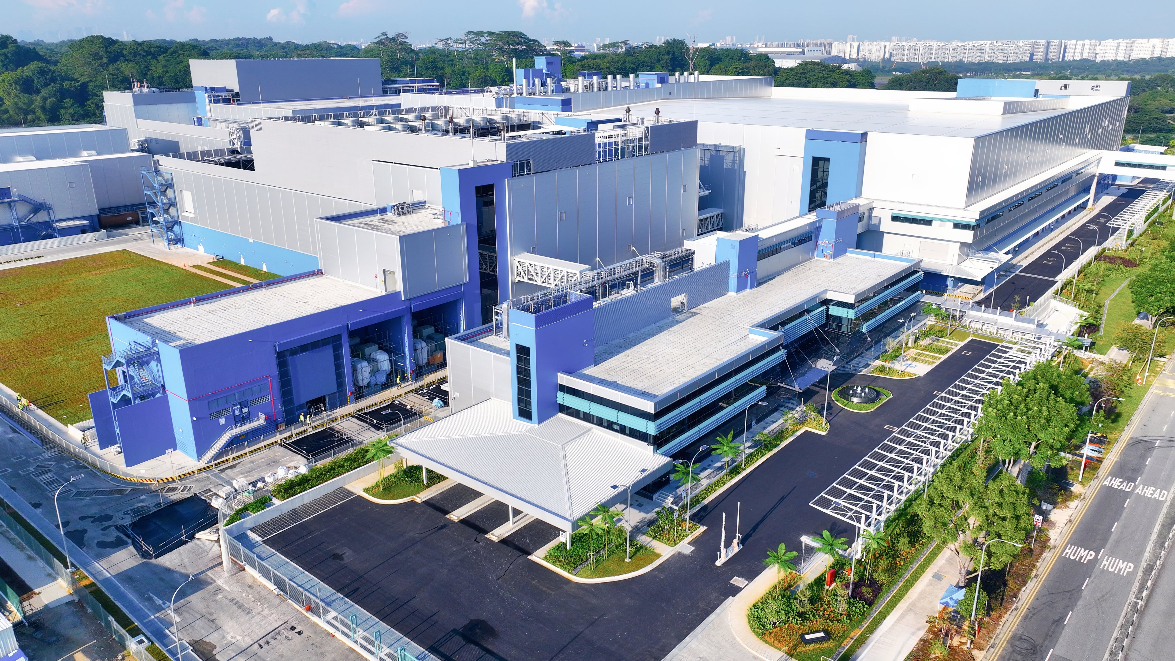 Aerial view of a high-tech semiconductor facility in Asia