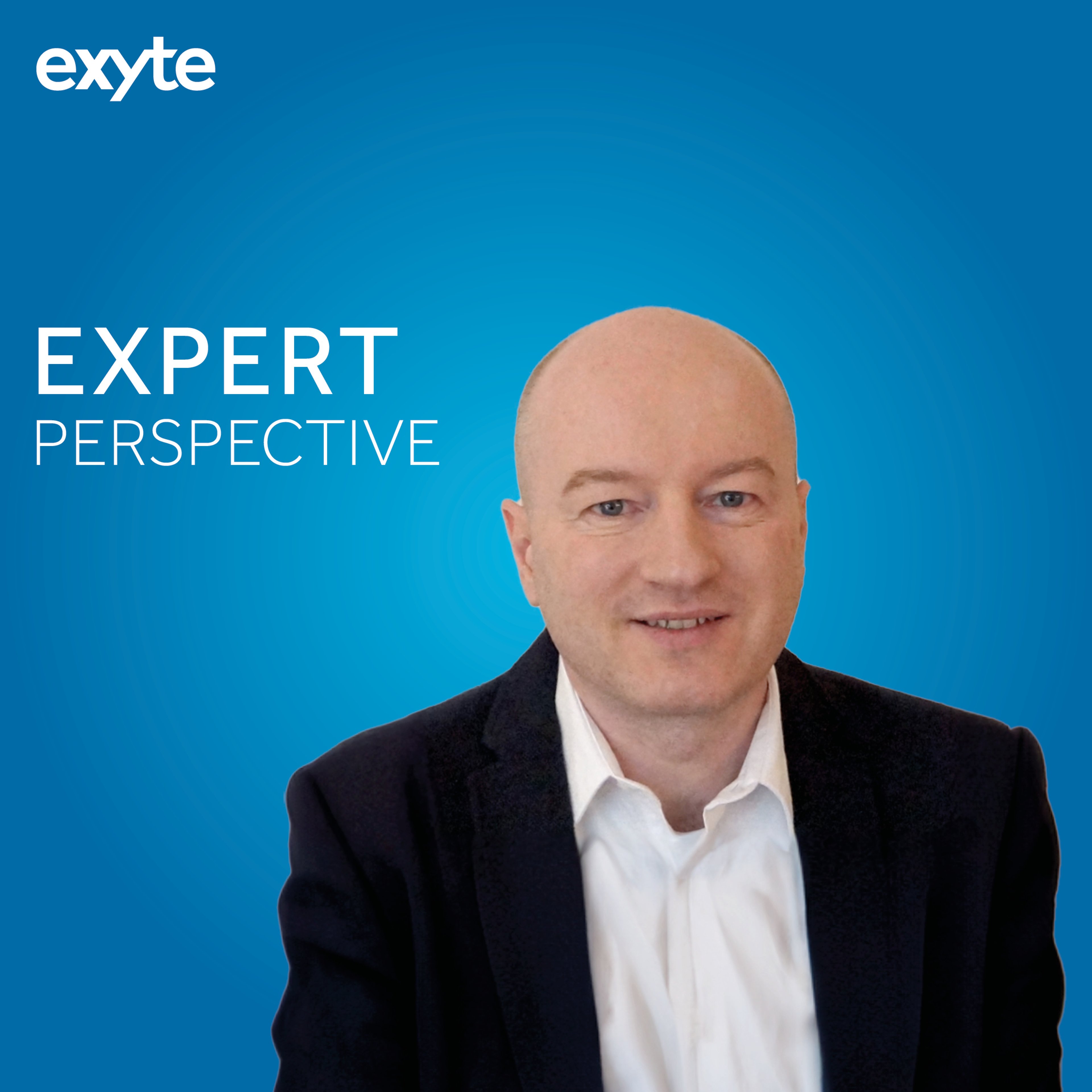 A portrait of Stefan Kappeler, wearing a dark suit jacket and white shirt, with a blue background featuring the Exyte logo and the text 'Expert Perspective'.