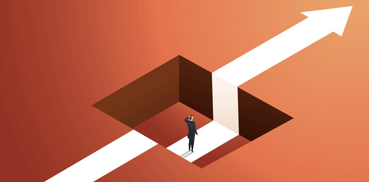 illustration of a man stuck in a lowered section of a road
