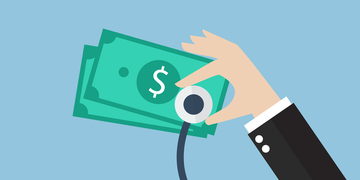 illustration of a hand examing dollar bills
