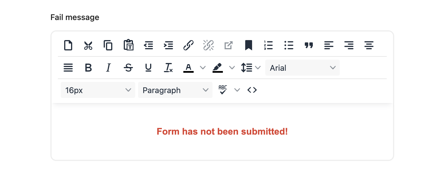 A close-up of a form editor displaying an error message customization option.