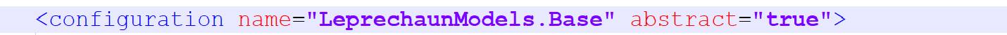 Screenshot showing XML configuration snippet defining a name attribute for Leprechaun models.