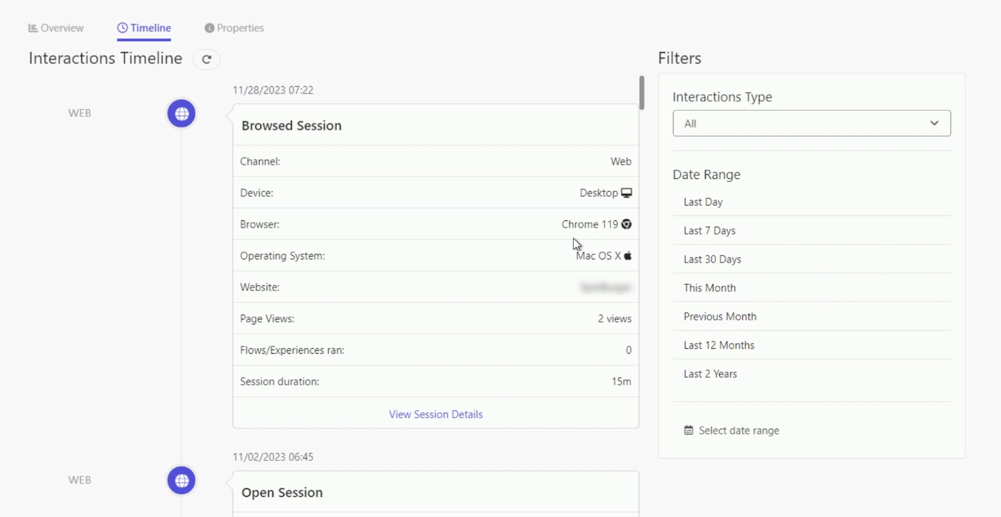 Guest interactions timeline in Sitecore CDP