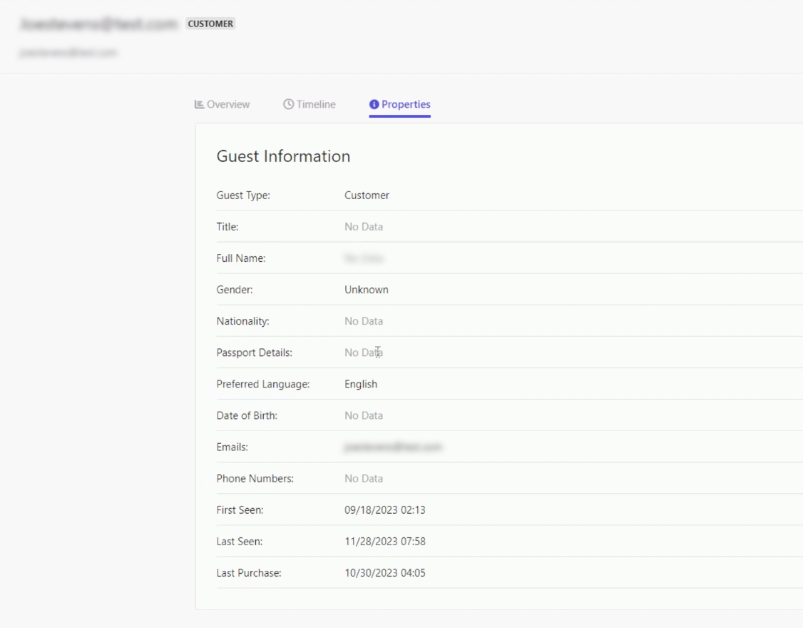 Example of the properties in a guest profile in Sitecore CDP