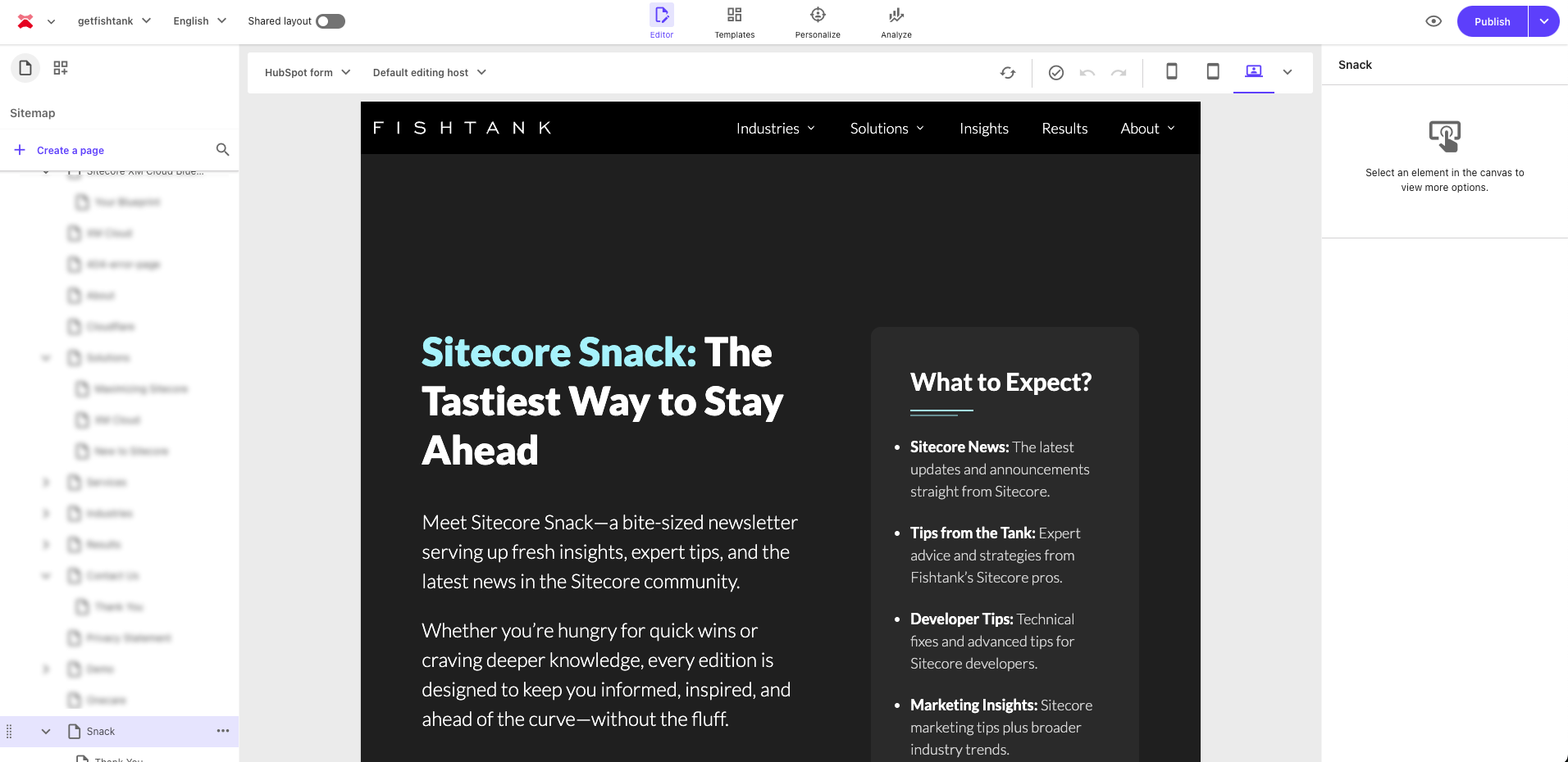 Screenshot of the Page Builder in SitecoreAI