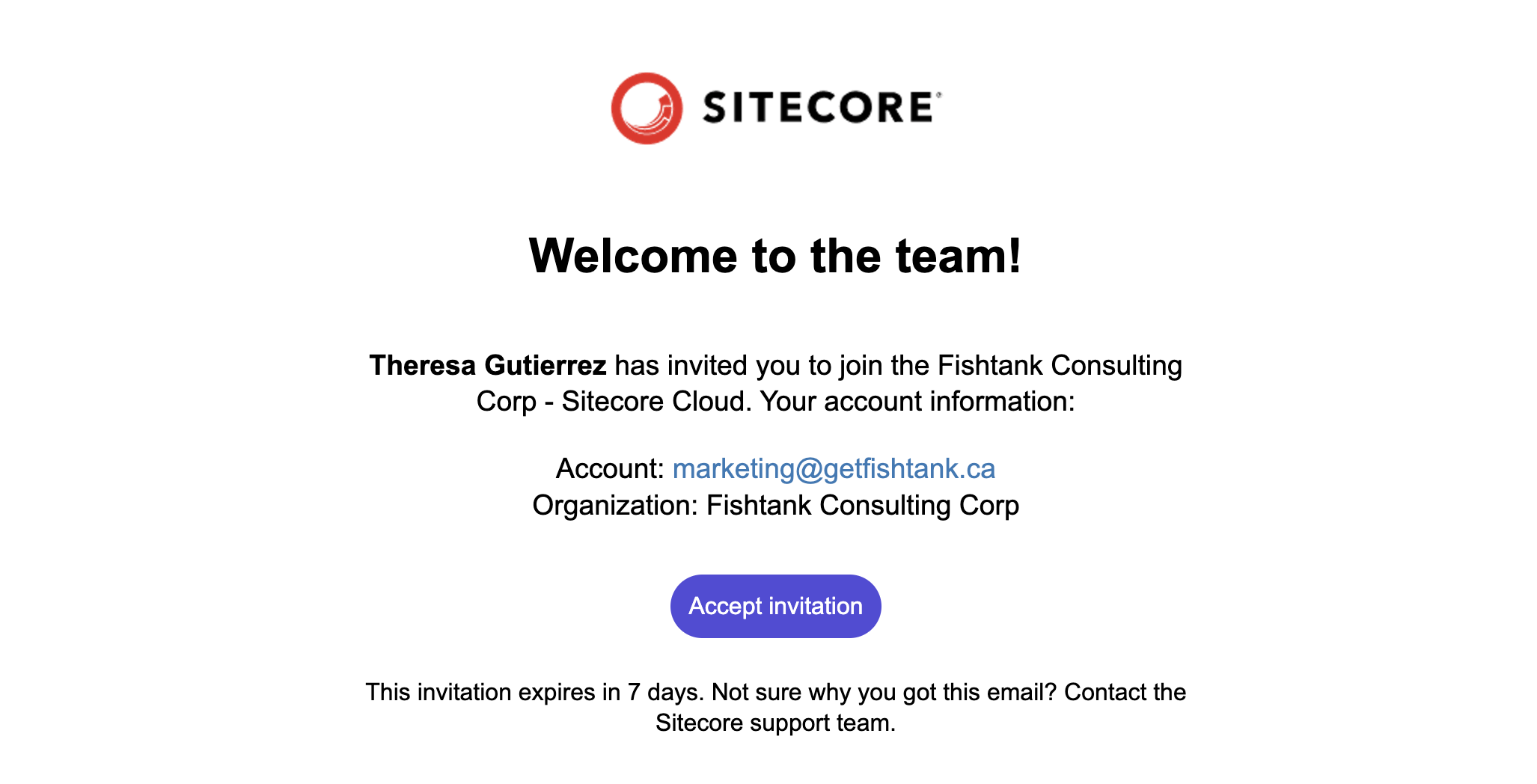 Screenshot of the invite to access the Sitecore Cloud Portal