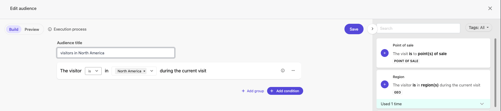 Sitecore XM Cloud audience builder condition template region example