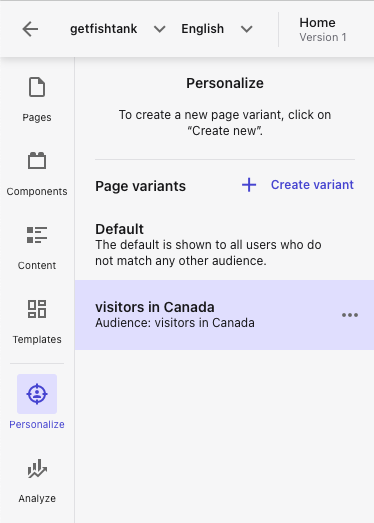 Sitecore XM Cloud page variant list