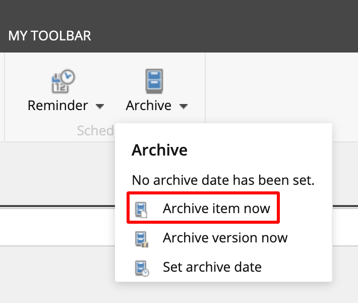 Archive item now menu item