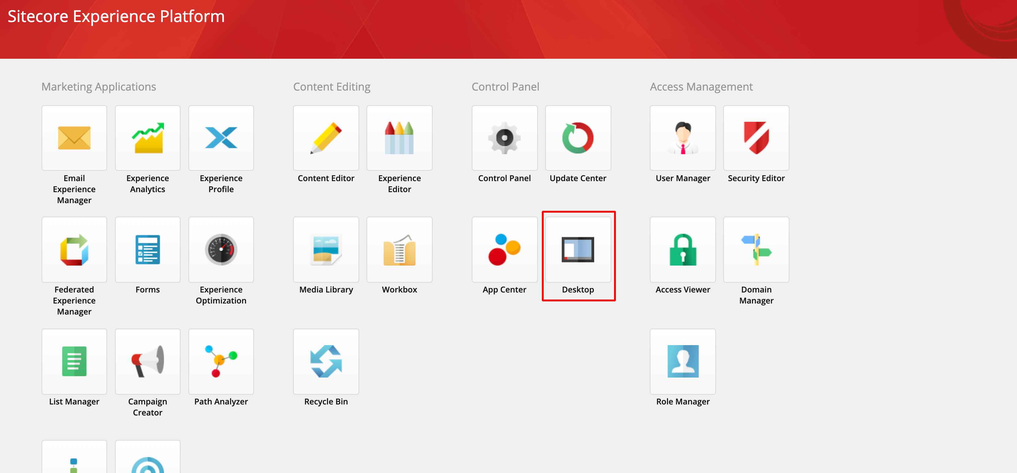 Desktop on Sitecore dashboard image