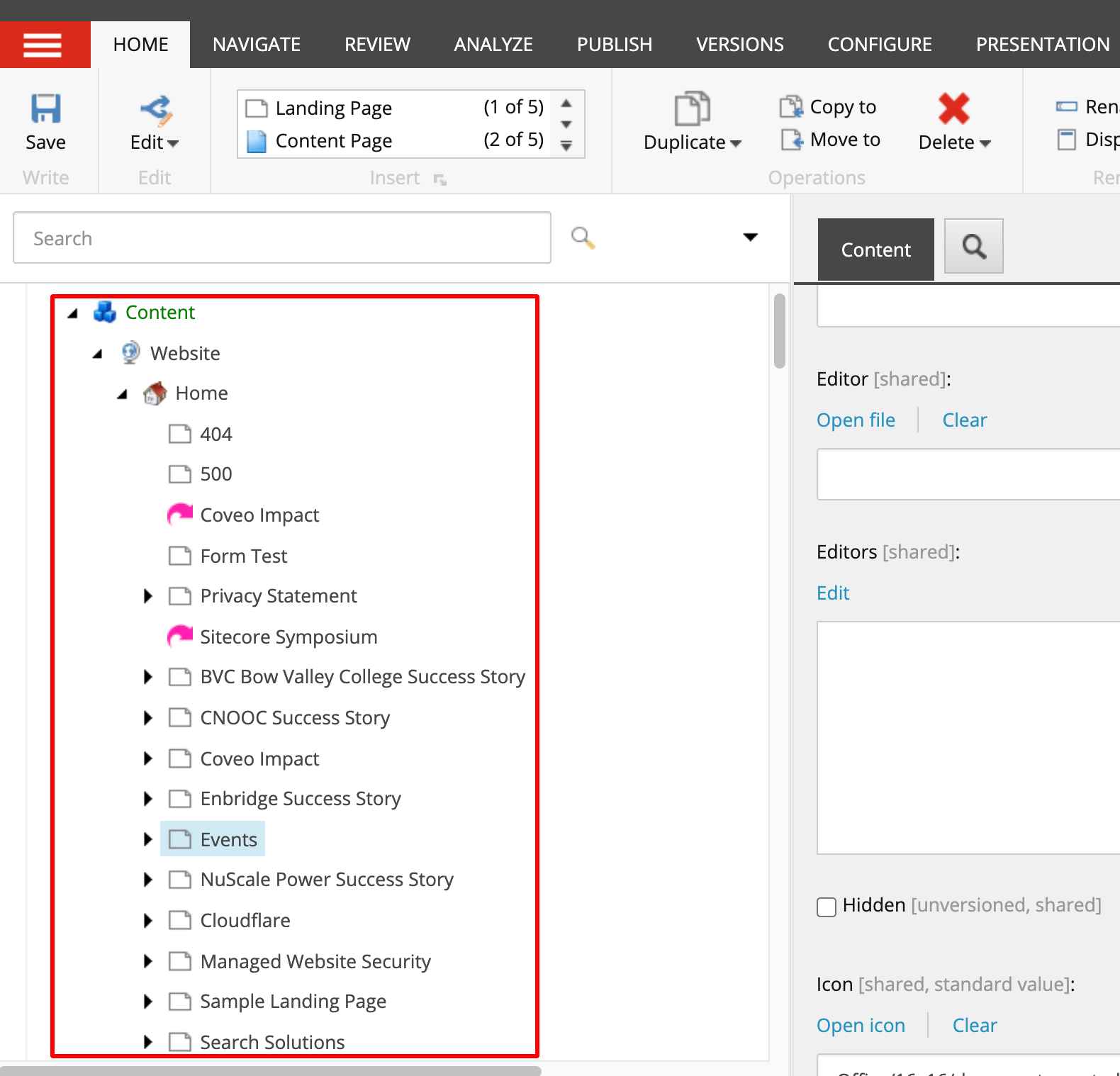 Content tree in Sitecore