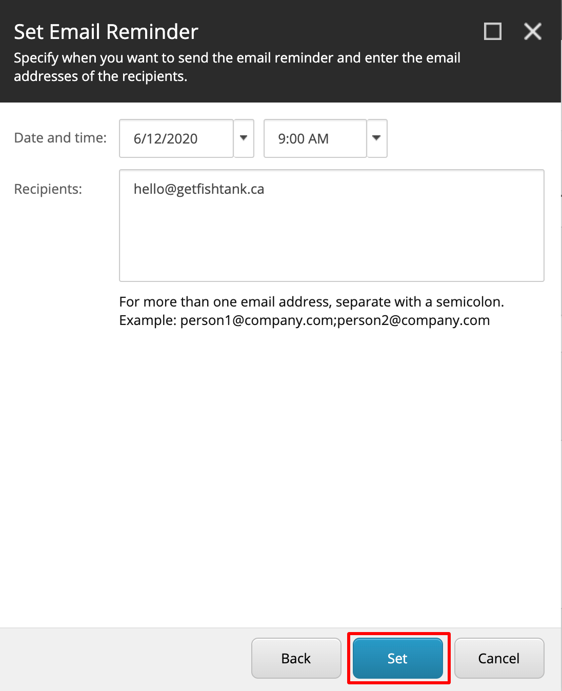 Set reminder message date and time in Sitecore
