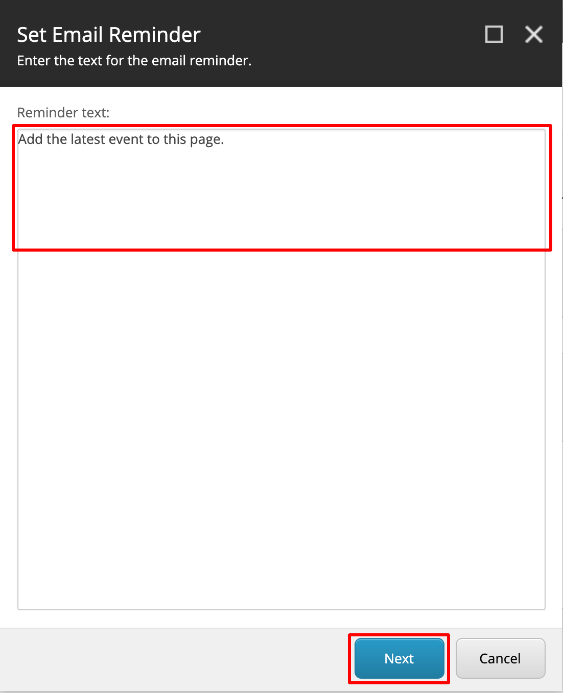 Reminder message Sitecore