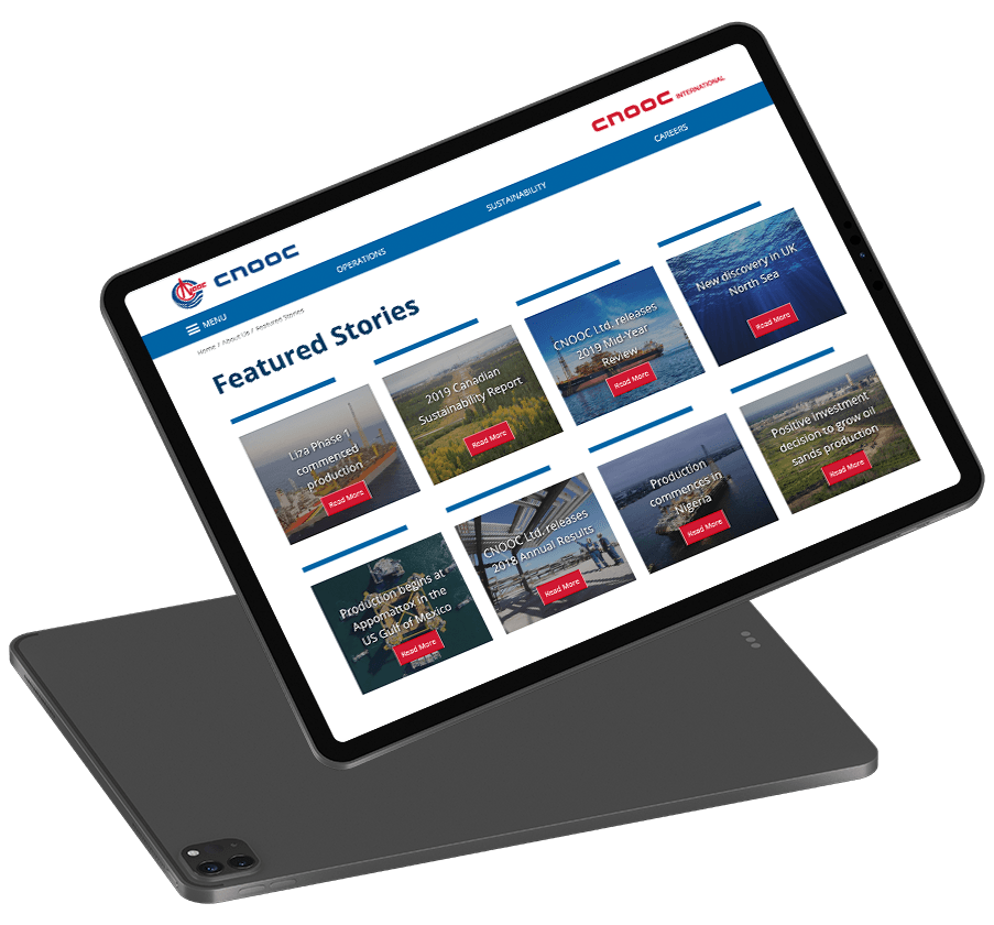 Screenshot of the CNOOC website on an iPad