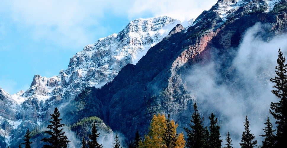 Misty blue mountain landscape