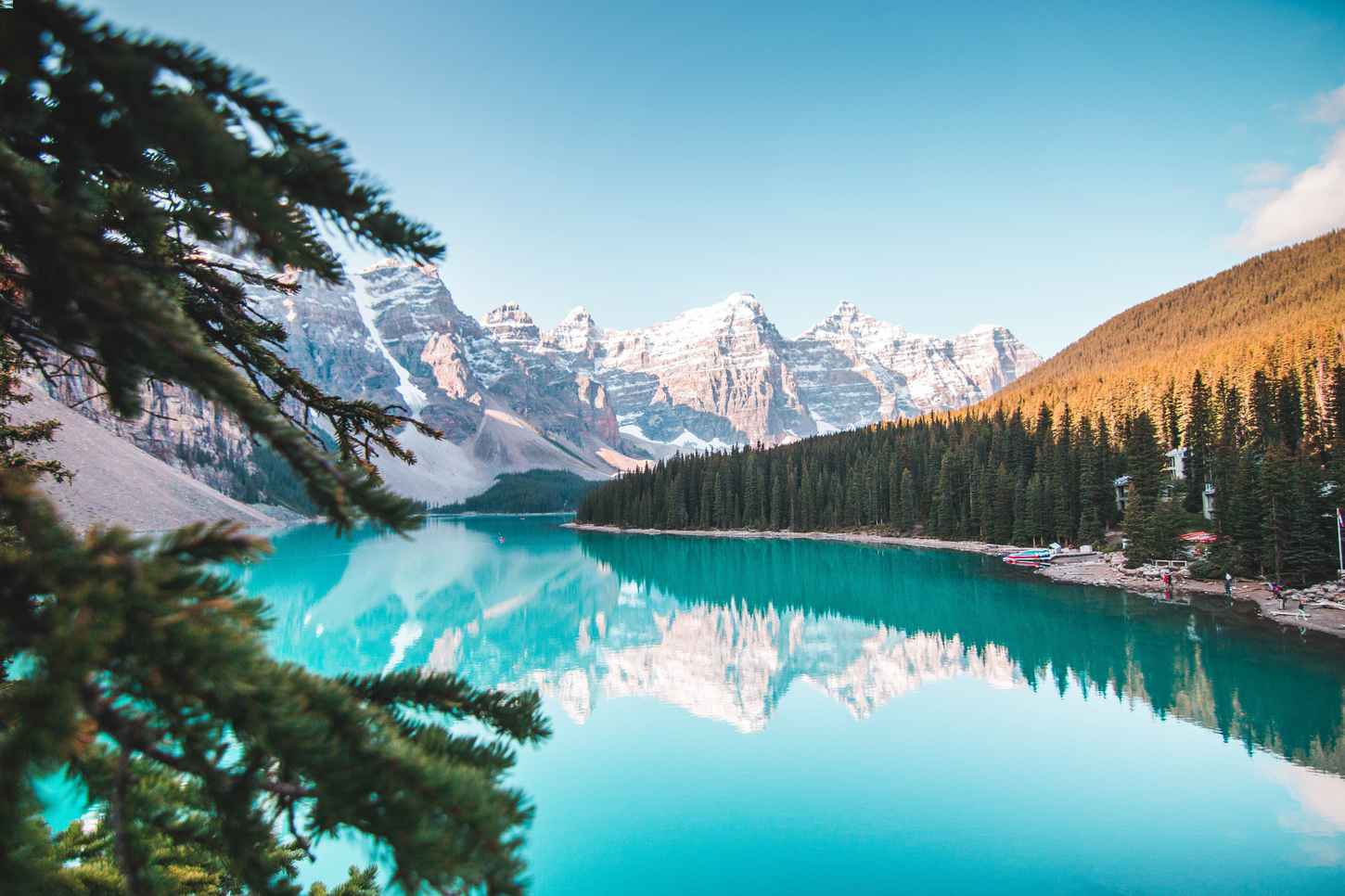 A lake in Alberta with mountains in the background