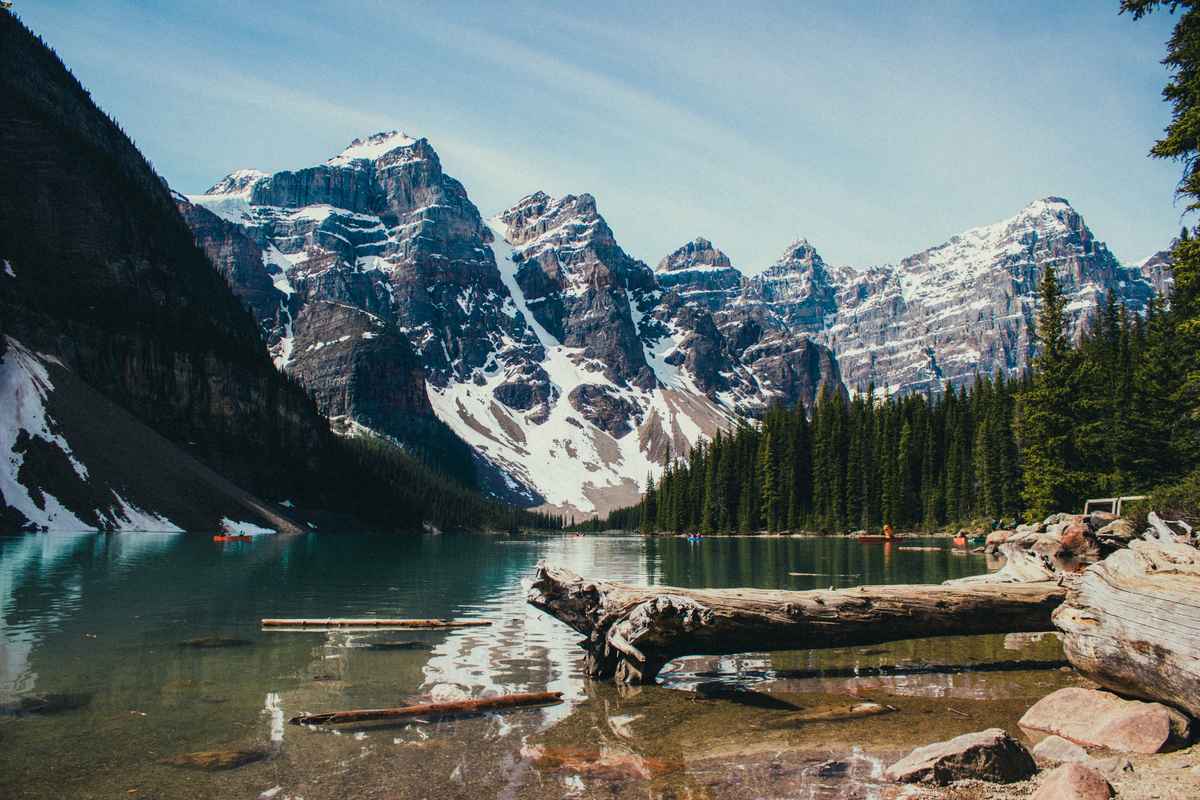 Lake in front of a mountain range