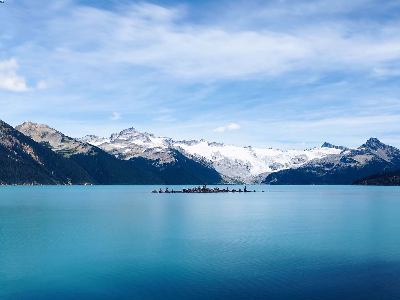 Mountains with a glossy blue lake 