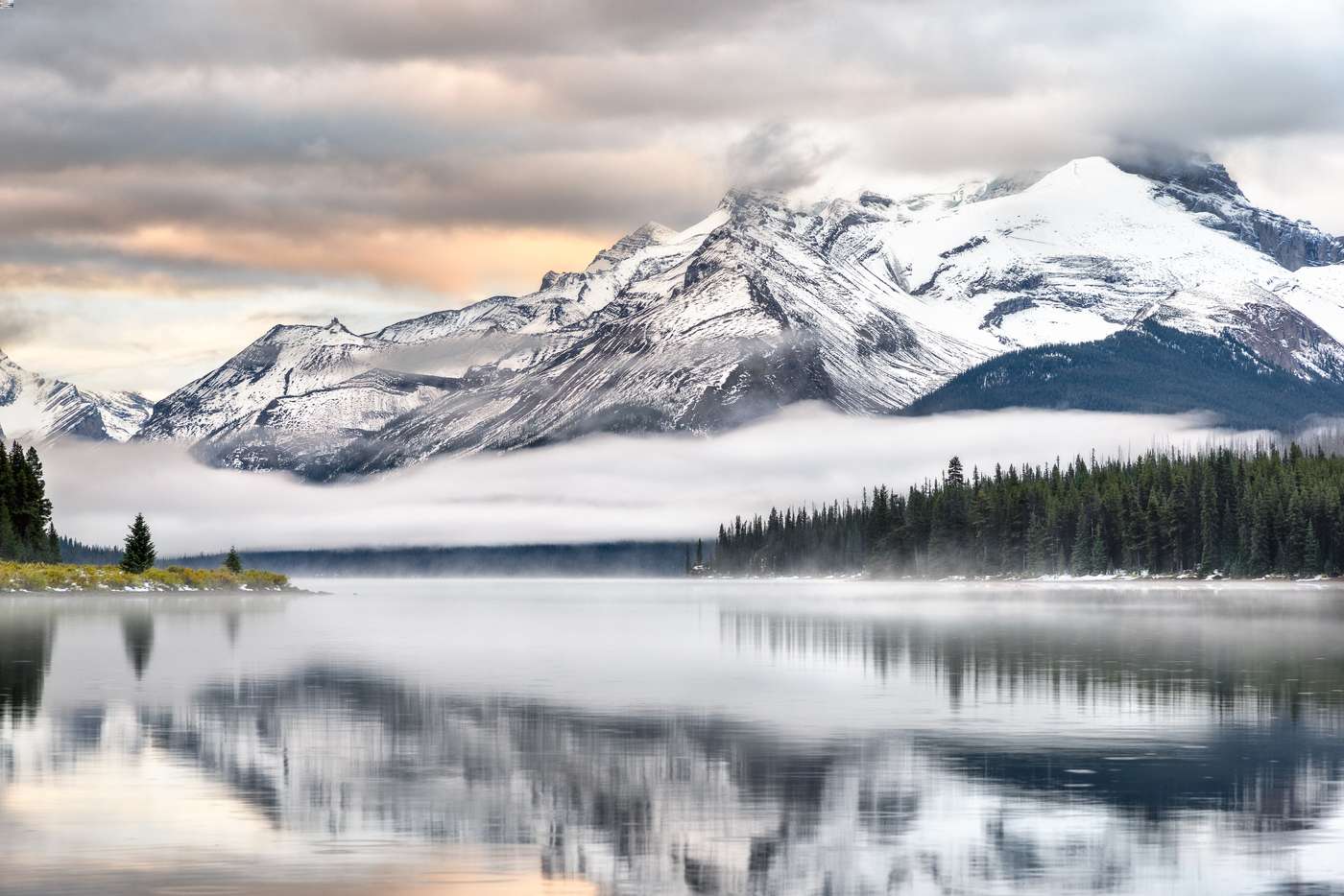 Snowy Lake Sunset In The Mountains 