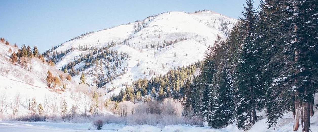 Snowy mountain landscape on a sunny day