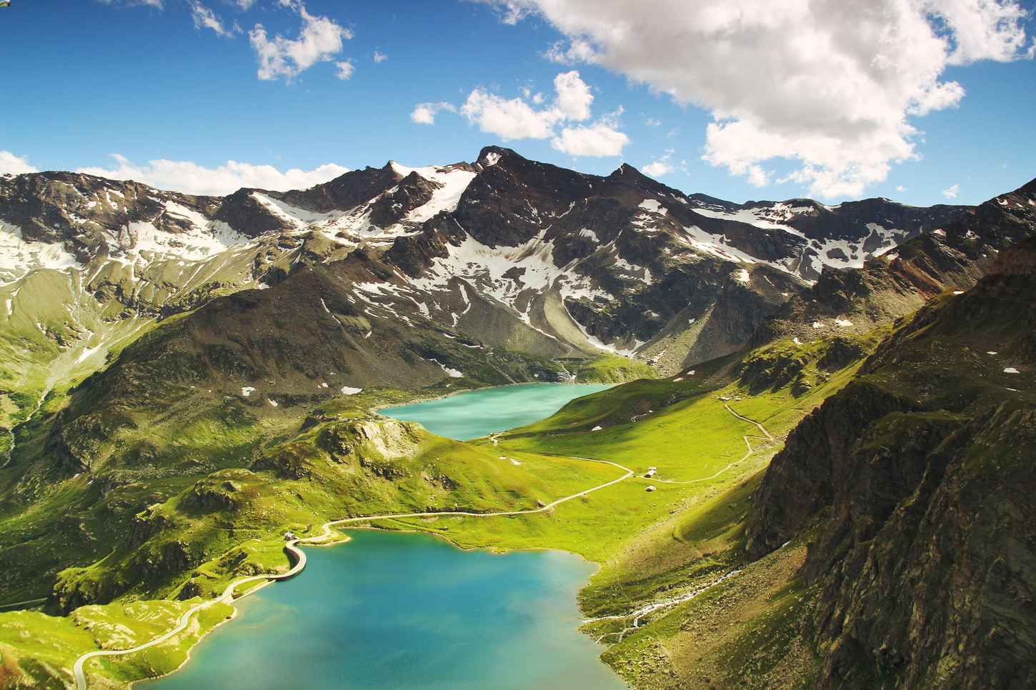 Two lakes near a mountain top