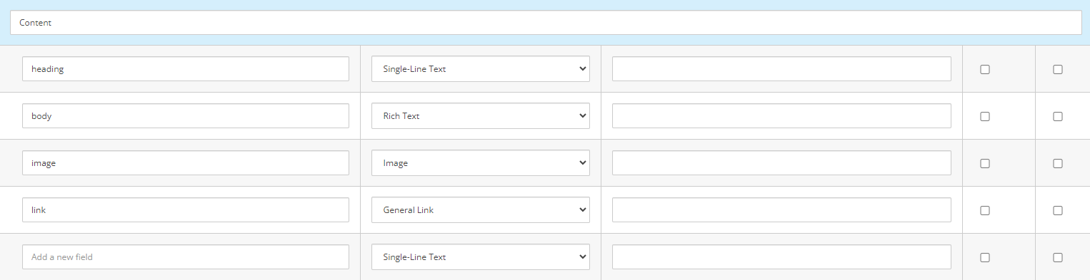 Screenshot from Sitecore XM Cloud showing what it looks like when you are setting the fields of a template