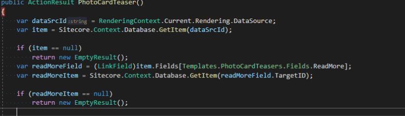  Screenshot of the Photocard Teaser Controller ensuring the datasource is correct.