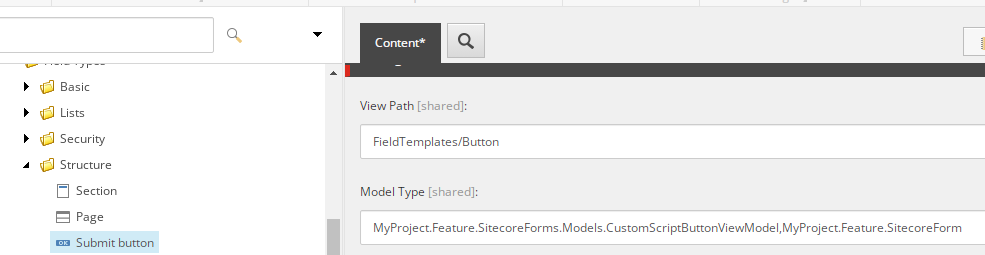 Content management system interface for form templates and custom script settings