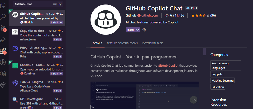 Screenshot of GitHub Copilot