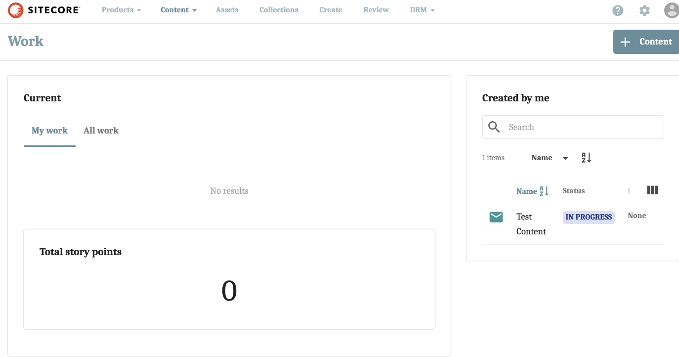 Screenshot of the Work Page in Sitecore CMP