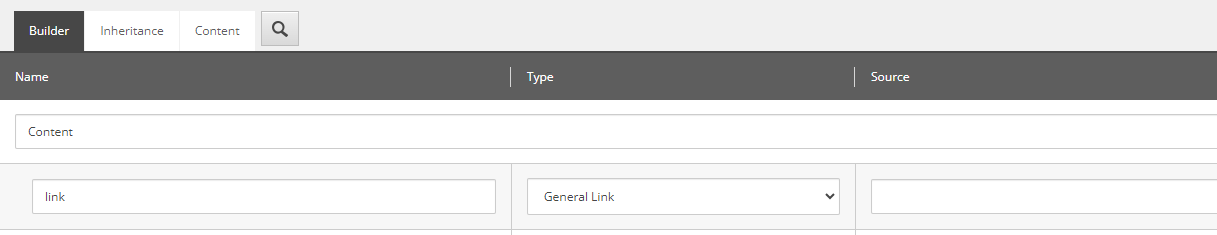 Screenshot of a content management system with an editable link field.