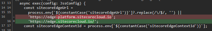 Screenshot of code configuring Sitecore edge URL with environment variables.