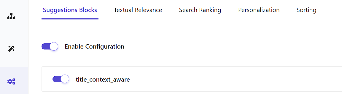 Screenshot of a suggestions block configuration toggle within a content management system.