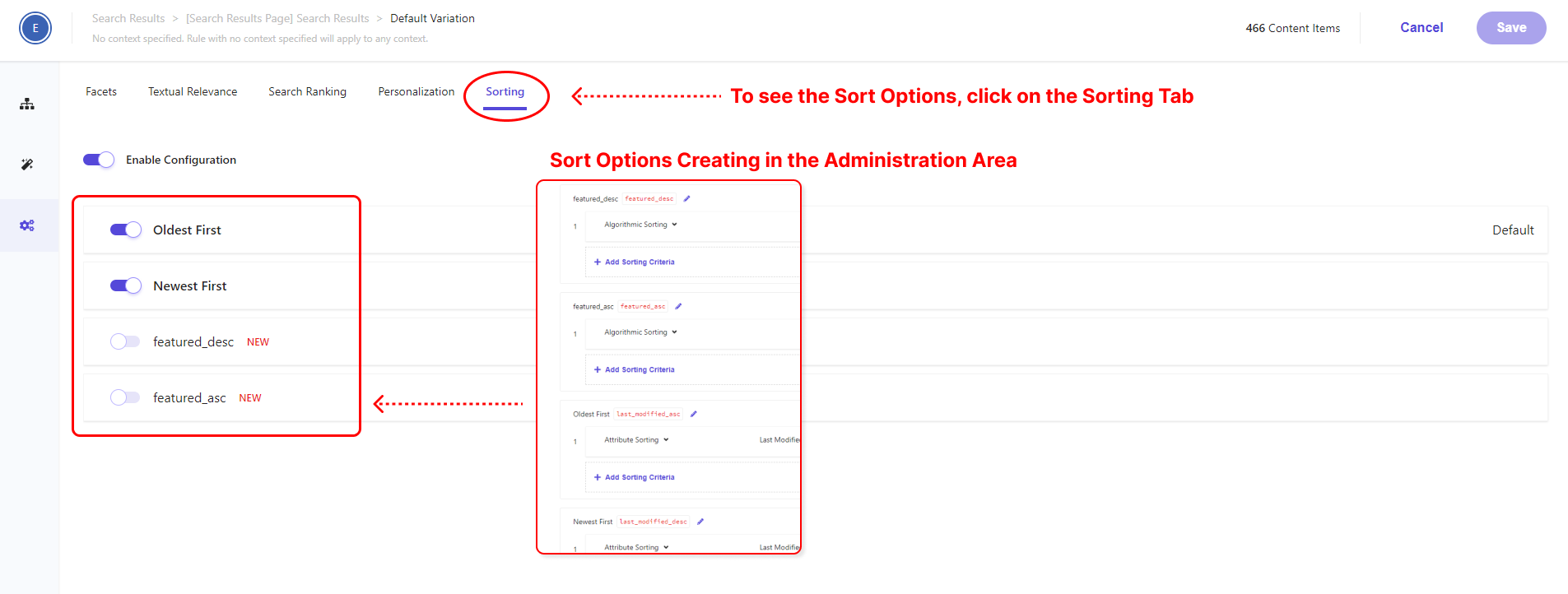 Interface for configuring sorting options in a specific widget.
