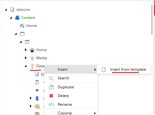 Sitecore interface showing the content setup options for structured data using JSON-LD.