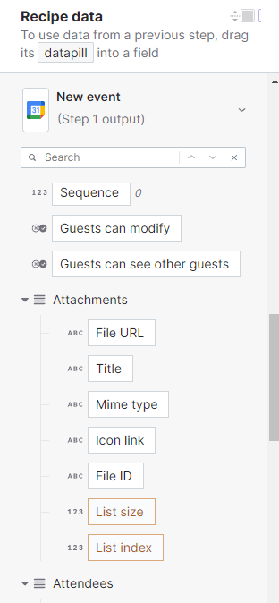 Interface in Sitecore Connect showing a menu for selecting data fields from a previous automation step.