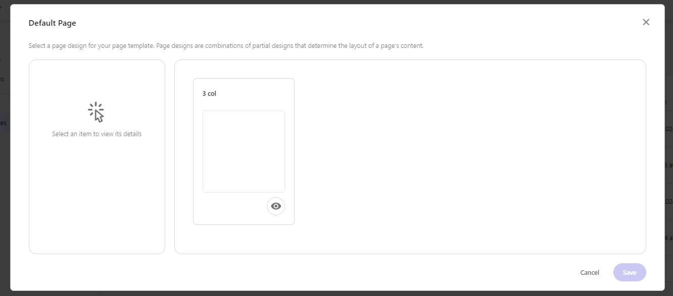 Screenshot of a selection interface for page design templates.