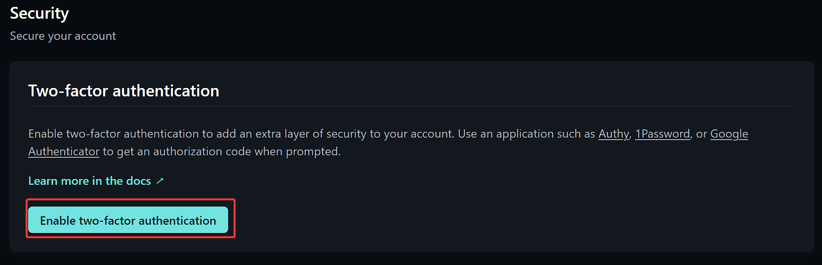 Button to enable two-factor authentication in Netlify security settings.