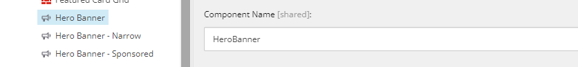 Screenshot showing Hero Banner component name mapping in Sitecore.