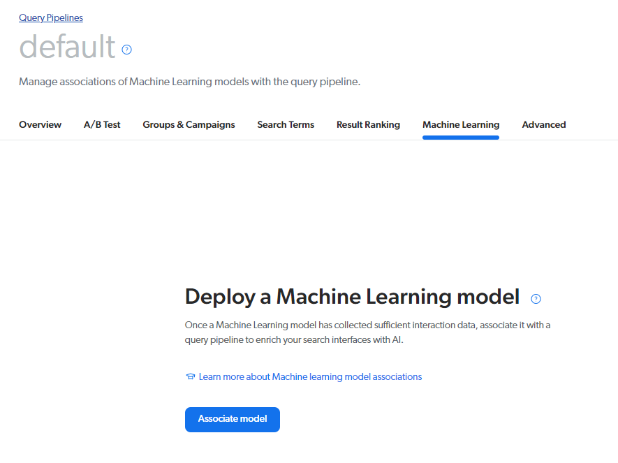 Interface for managing machine learning models used to recommend content to users.