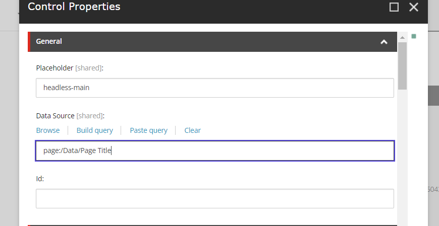 Data source configuration for headless components in Sitecore.