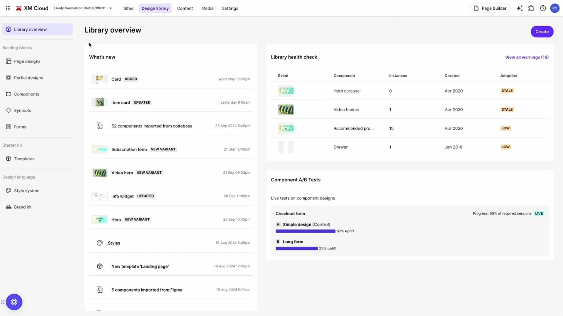 Screenshot of Sitecore XM Cloud new Design Library interface