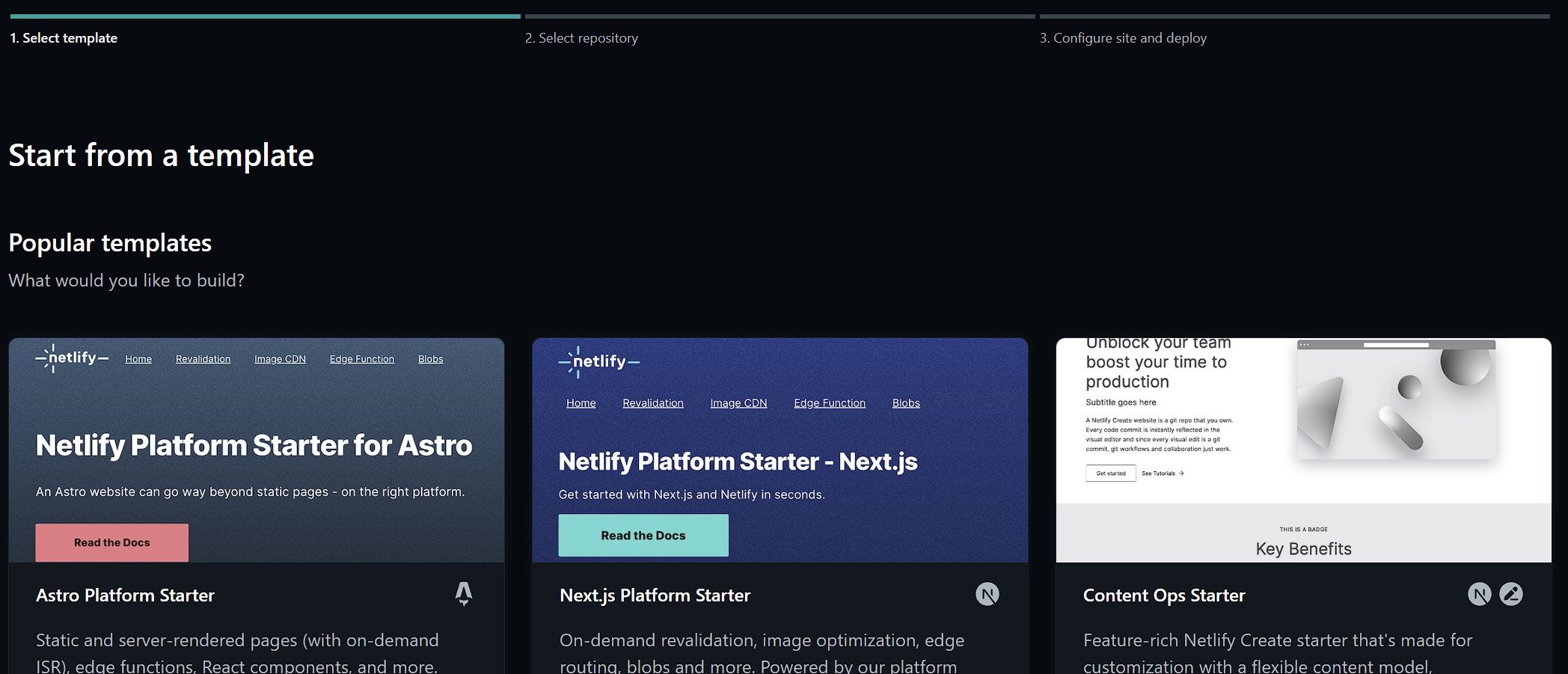 Netlify Next.js Platform Starter and Template Selection