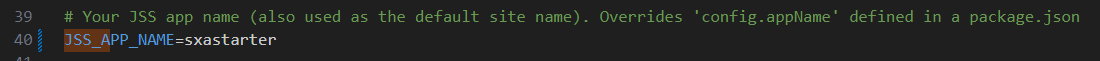 Image of a text editor with an environment variable for a JSS app name in the configuration file.