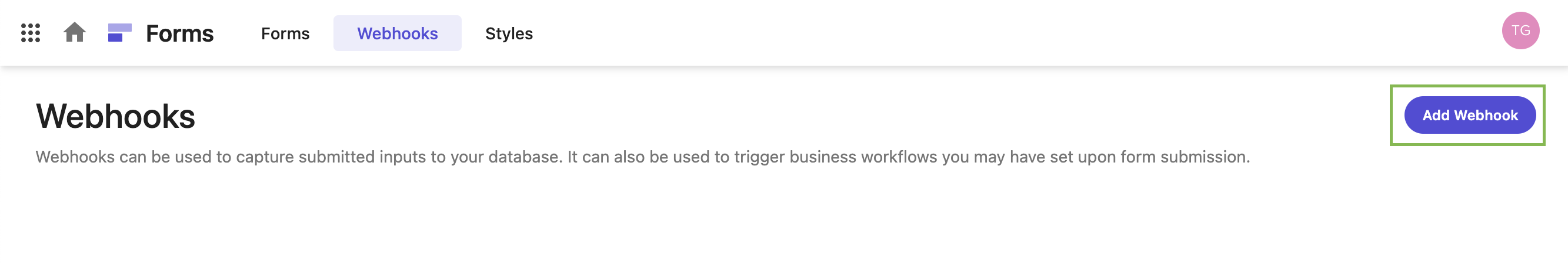 "Add Webhook" button highlighted on Sitecore XM Cloud's Webhooks tab.