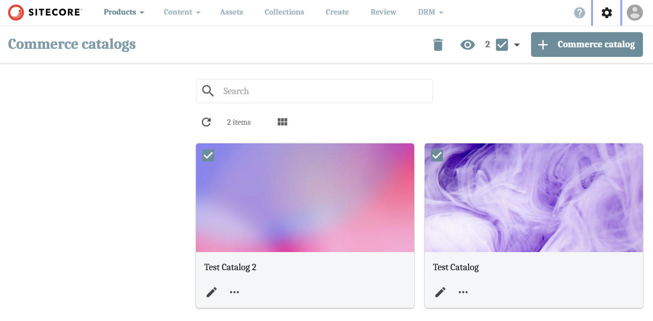 Screenshot of Commerce Catalogs Page in Sitecore PCM