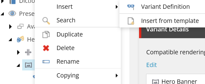 Image of Variant Definition option inserted