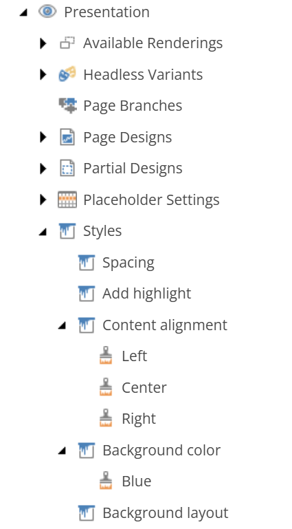 Image showing Styles item on the Content Editor tree