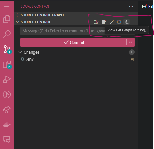 Source control interface in VS Code with an option to view the Git Graph.